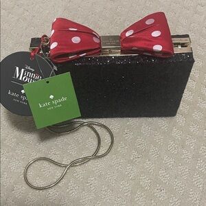 Kate Spade Black Clutch with Red Polka Dot Bow